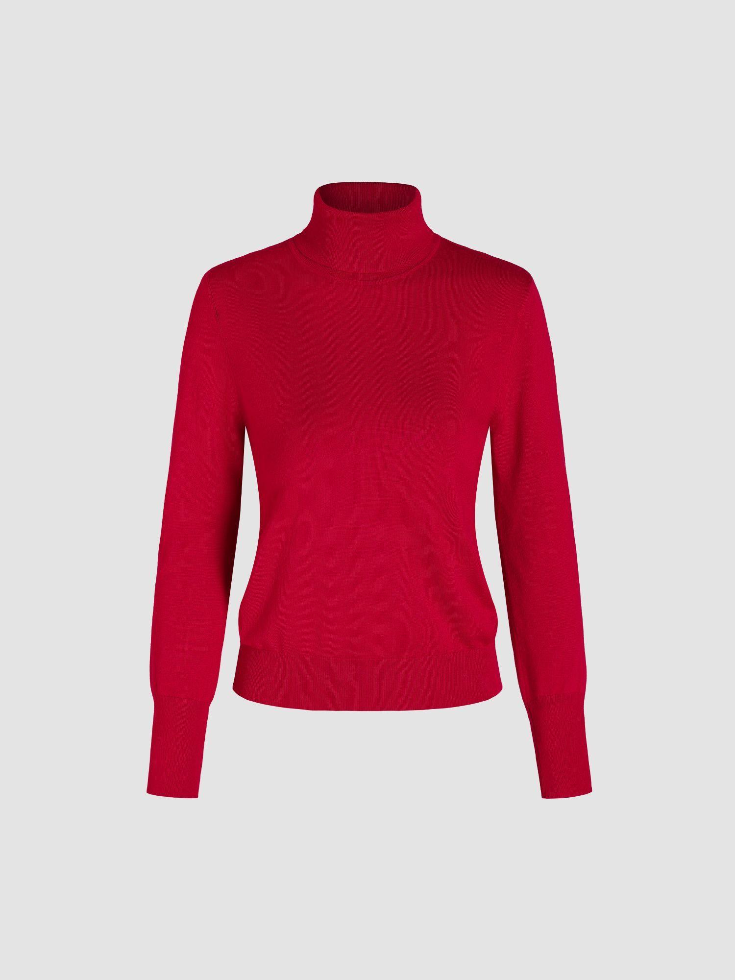 high neck solid knit long sleeve top