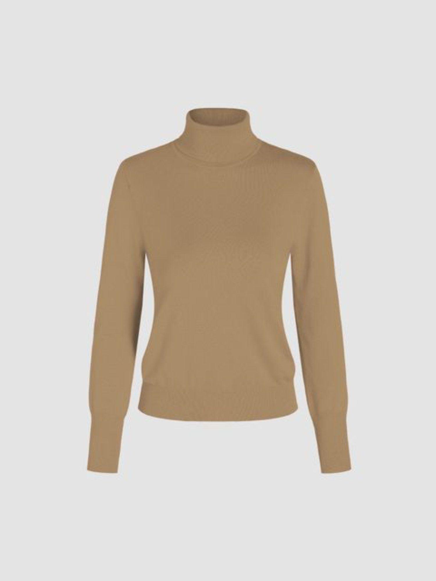 high neck solid knit long sleeve top