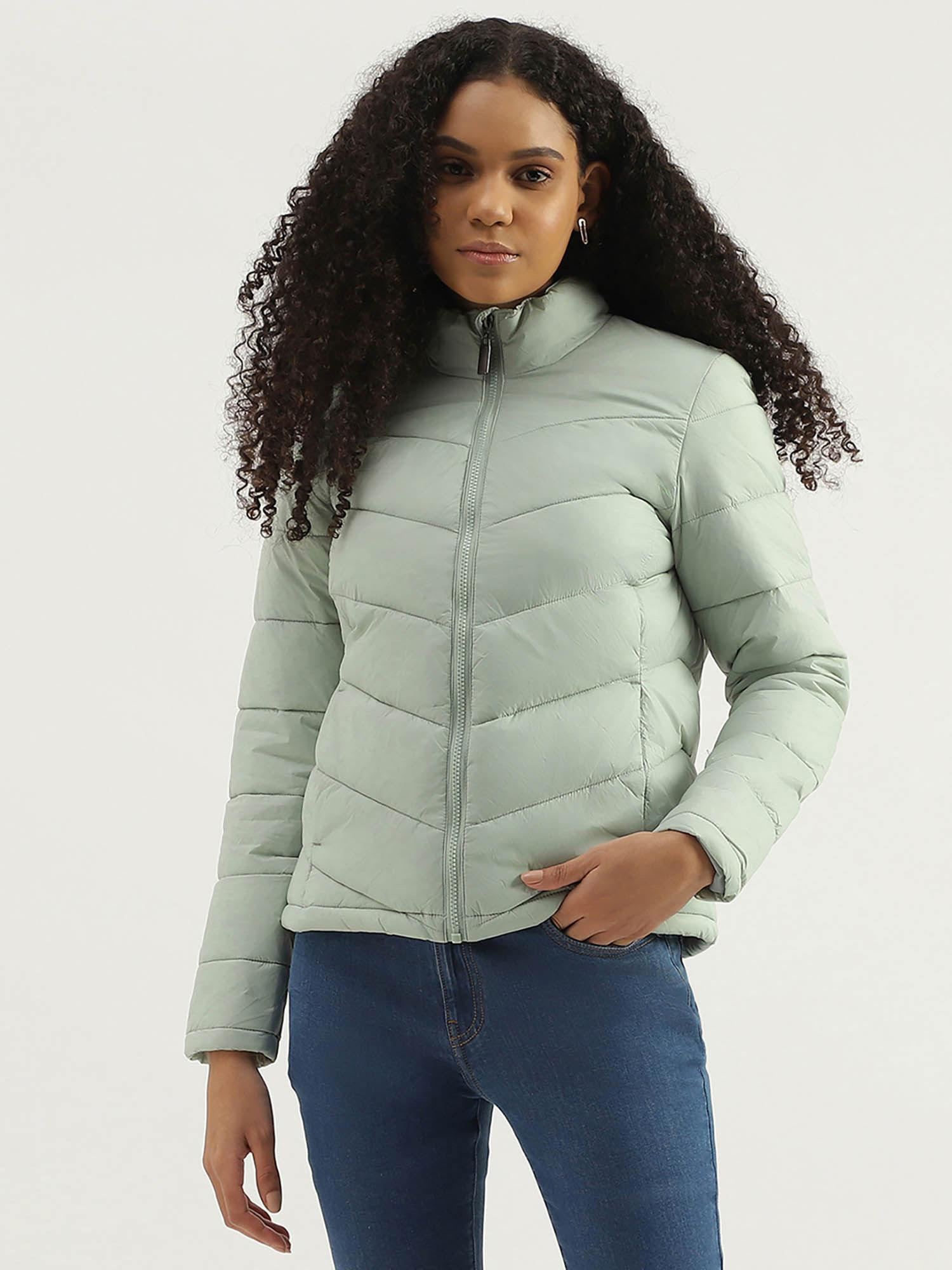 high neck solid zipper jacket