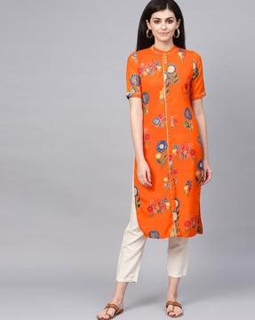 high-neck straight kurta with front slit