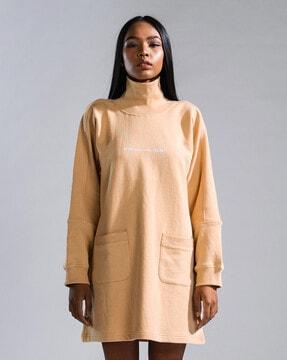 high-neck sweater dress with slip pocket