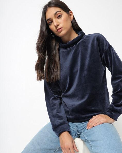 high-neck sweatshirt with drop-shoulder sleeves