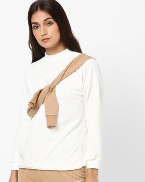 high-neck sweatshirt with ribbed hem