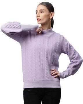 high-neck sweatshirt with ribbed hems