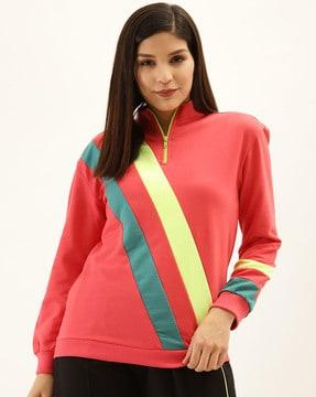 high-neck sweatshirt with striped panels