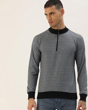 high-neck sweatshirt with zip placket
