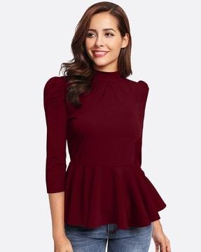 high-neck top with frilled hems