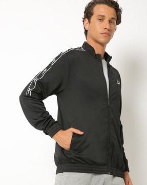 high-neck track jacket with zip pockets