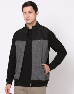 high-neck zip-front sweatshirt