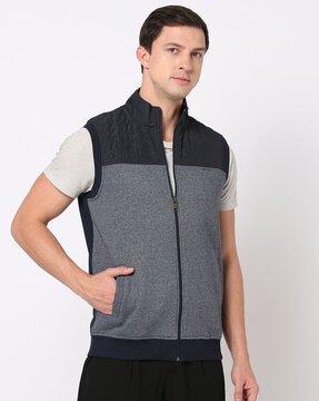 high-neck zip-front sweatshirt