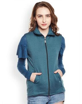 high-neck zip-front sweatshirt