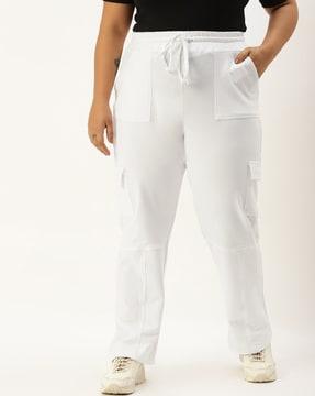 high-rise cargo pants with drawstring waist