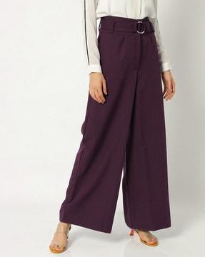 high-rise flat-front palazzos with belt