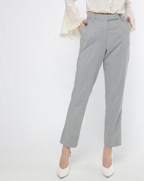 high-rise flat-front straight fit trousers