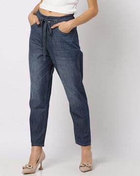 high-rise light-wash jeans