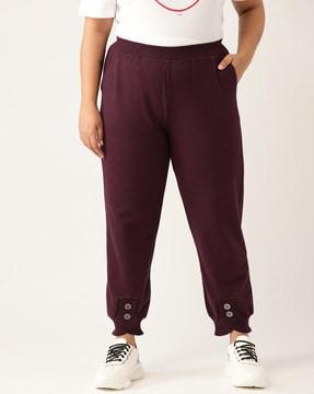 high-rise pants with elasticated hemline