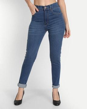 high-rise skinny fit jeans with insert pockets