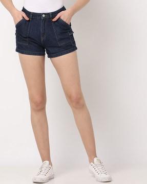 high-rise slim fit denim shorts