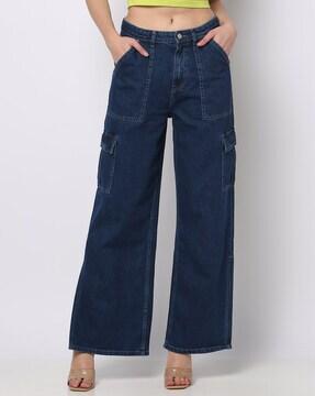high-rise straight fit jeans with slits