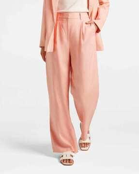 high-rise wide-leg pleat-front trousers