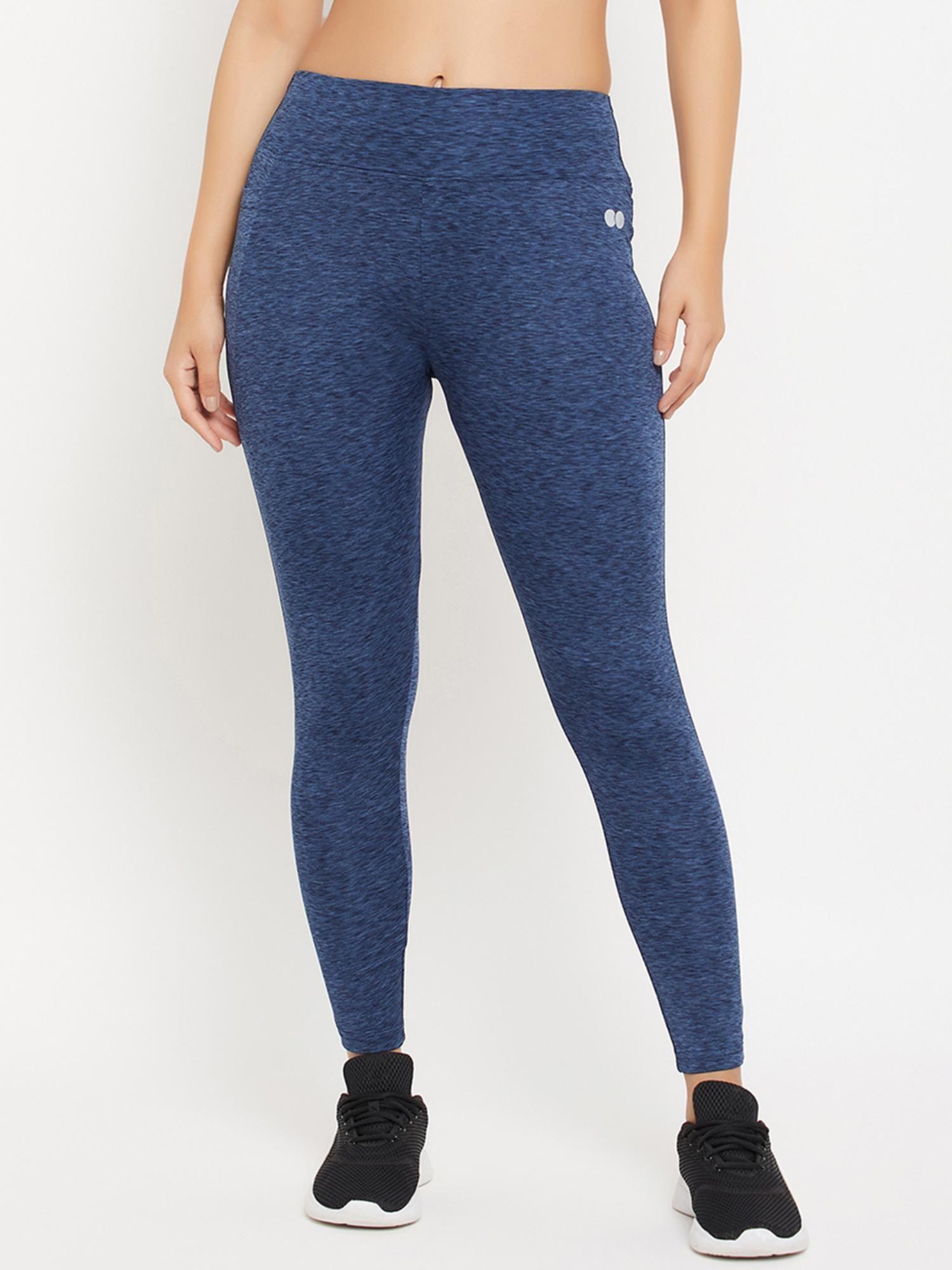 high rise active tights in blue melange with side pocket