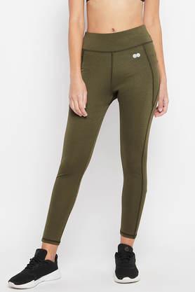 high-rise active tights in olive green with side pocket - green