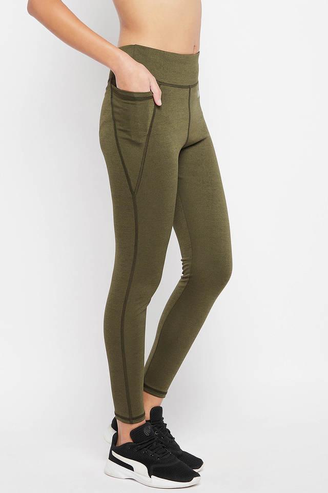 high-rise active tights in olive green with side pocket