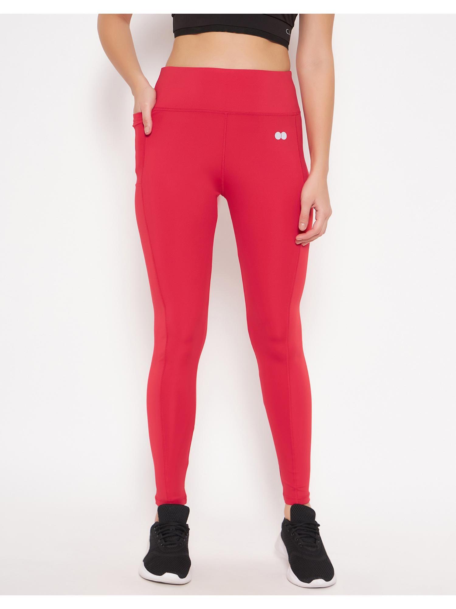 high rise active tights in red with side pocket