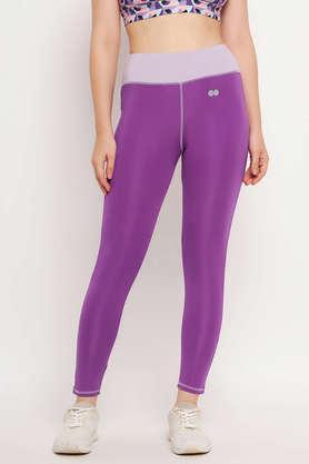 high rise active tights in violet with coloured panels - purple