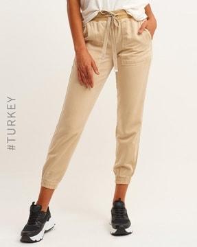 high-rise ankle-length joggers pants with drawstring waist