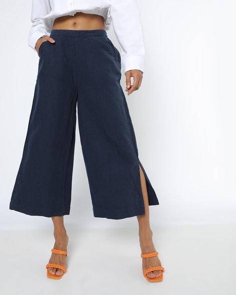 high-rise ankle-length pants with front-slit