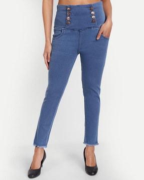 high rise ankle length skinny jeans