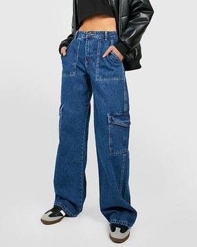 high-rise baggy fit cargo jeans