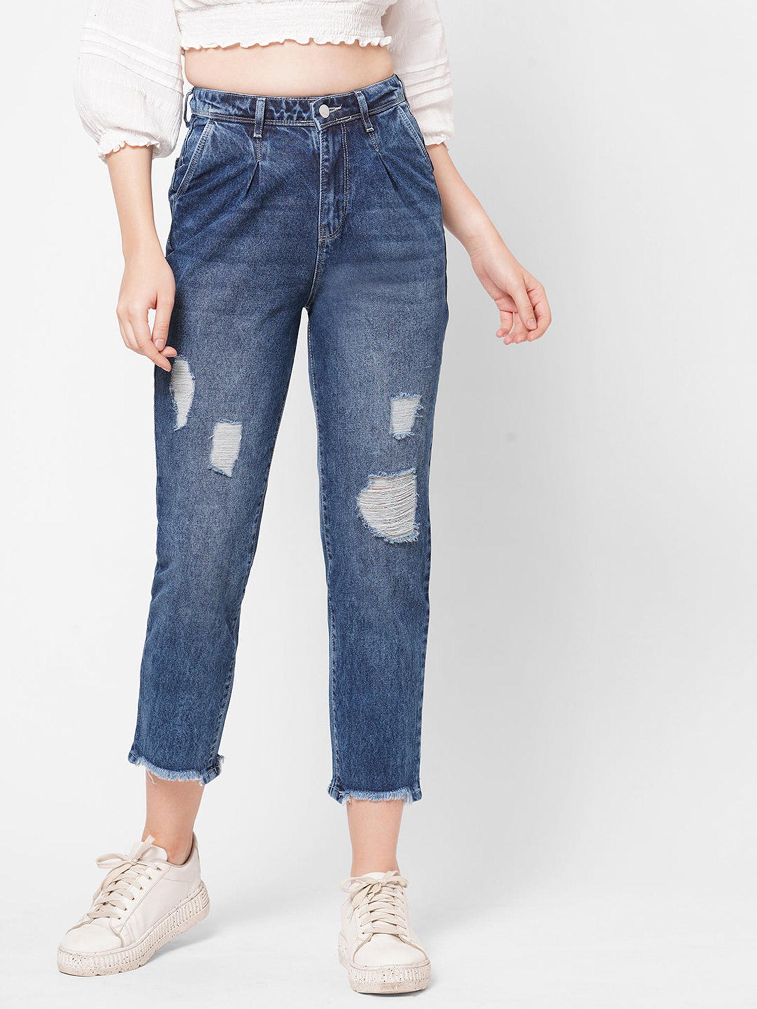high-rise baggy fit ripped jeans