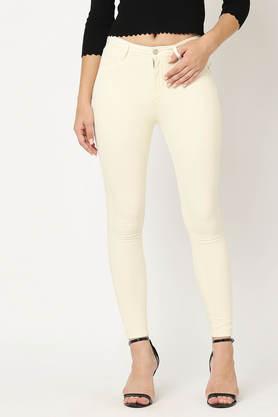 high rise blended fabric skinny fit women's jeans - ecru