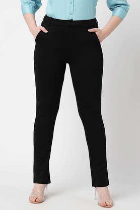 high rise blended straight fit women's tregging - black