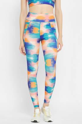 high rise brushstroke print active tights in multicolour with side pocket - multi