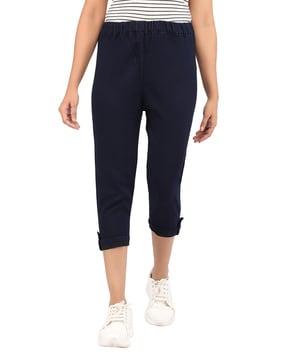 high-rise capris with elasticated waist