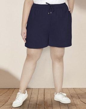 high-rise cargo shorts with drawstring waist