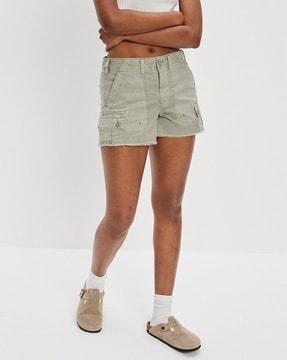 high-rise cargo shorts with frayed hems