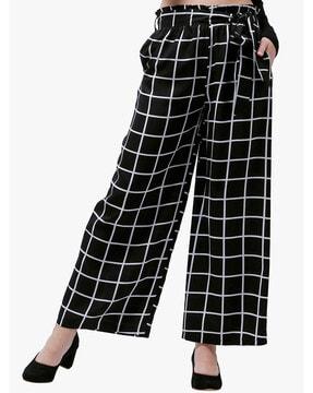 high-rise checked slim fit culottes
