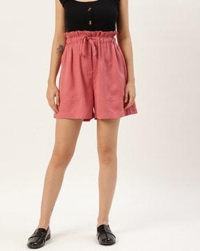 high-rise city shorts with drawsting waist