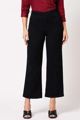 high rise clean look blended fabric straight fit women's pant - black