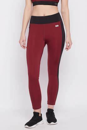 high rise colourblocked active tights in maroon with side pocket - maroon