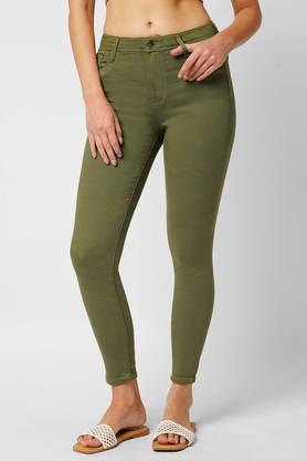 high rise cotton blend skinny fit women's jeans - olive