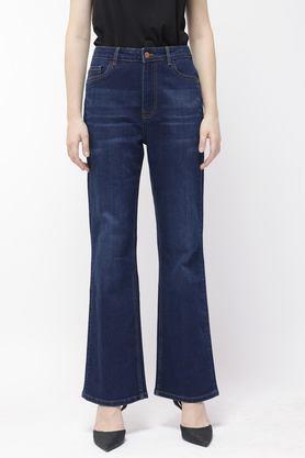 high rise cotton bootcut fit women's jeans - blue