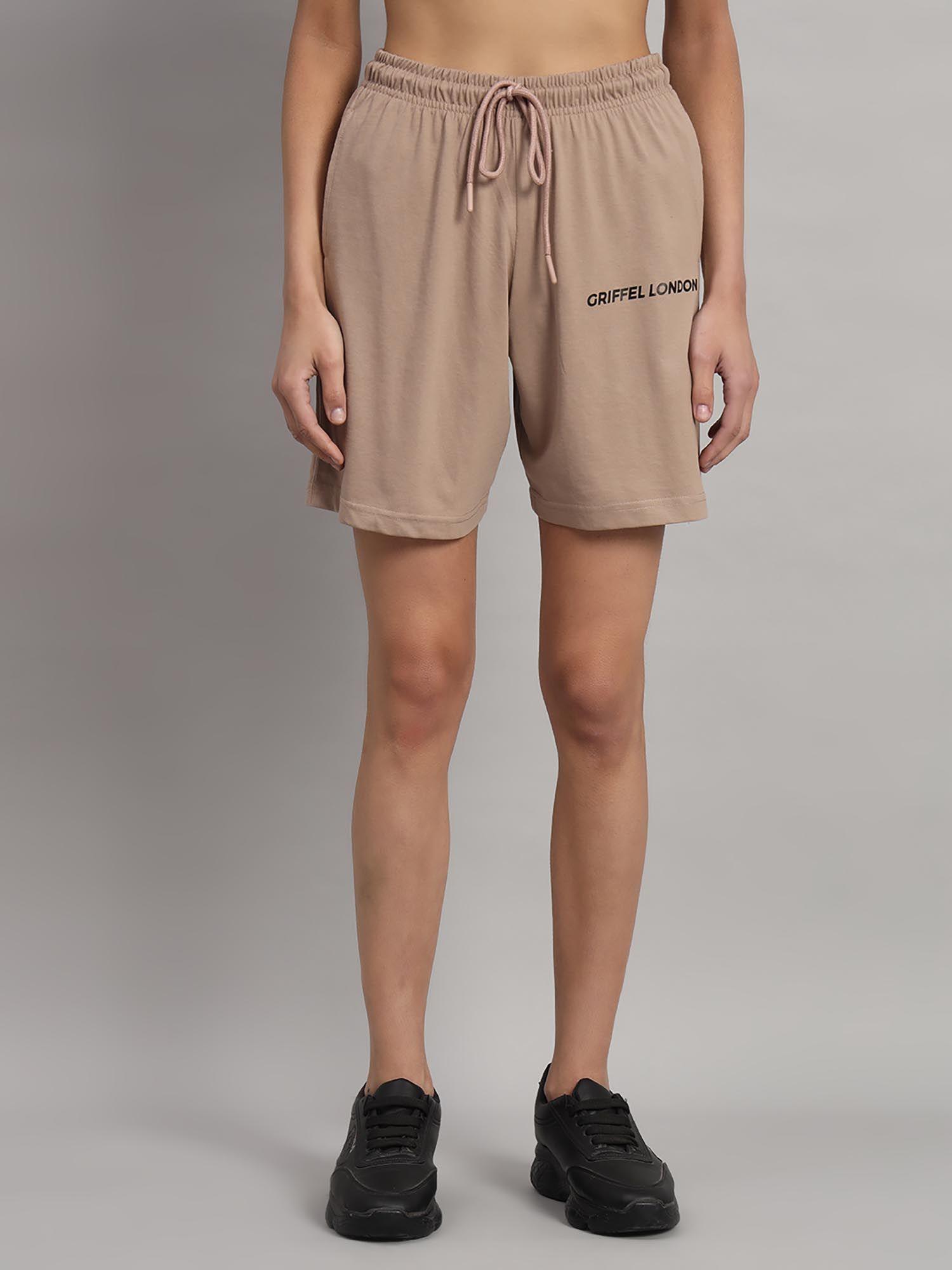 high-rise cotton camel shorts