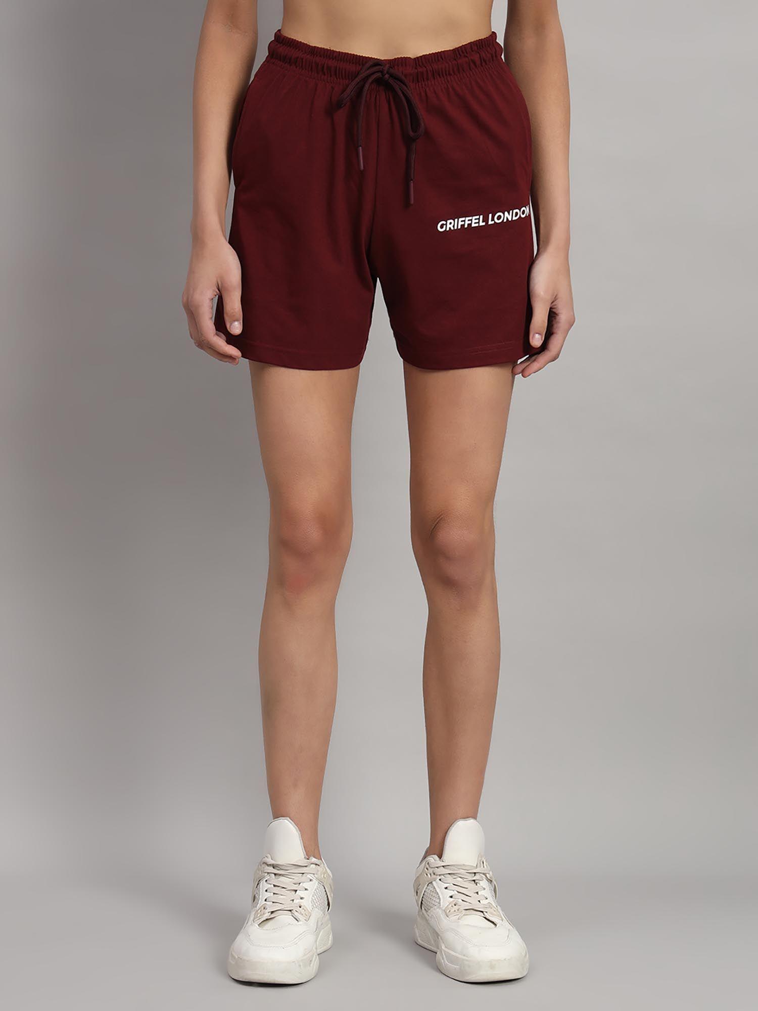 high-rise cotton maroon shorts