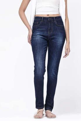 high rise cotton skinny fit women's jeans - blue