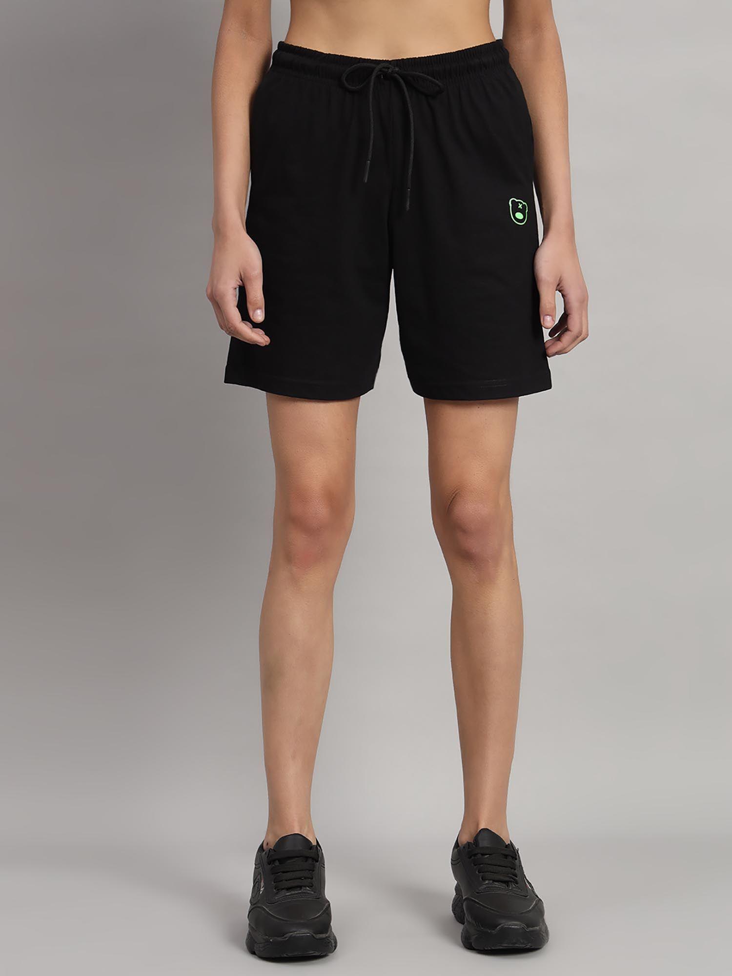 high-rise cotton teddy logo black shorts